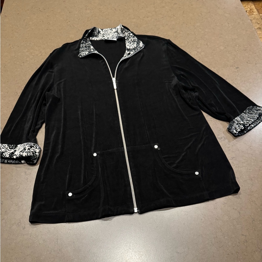 Chicos Travelers Women's Slinky Travel Knit Three Quarter Sleeve Zip Jacket Sz:3